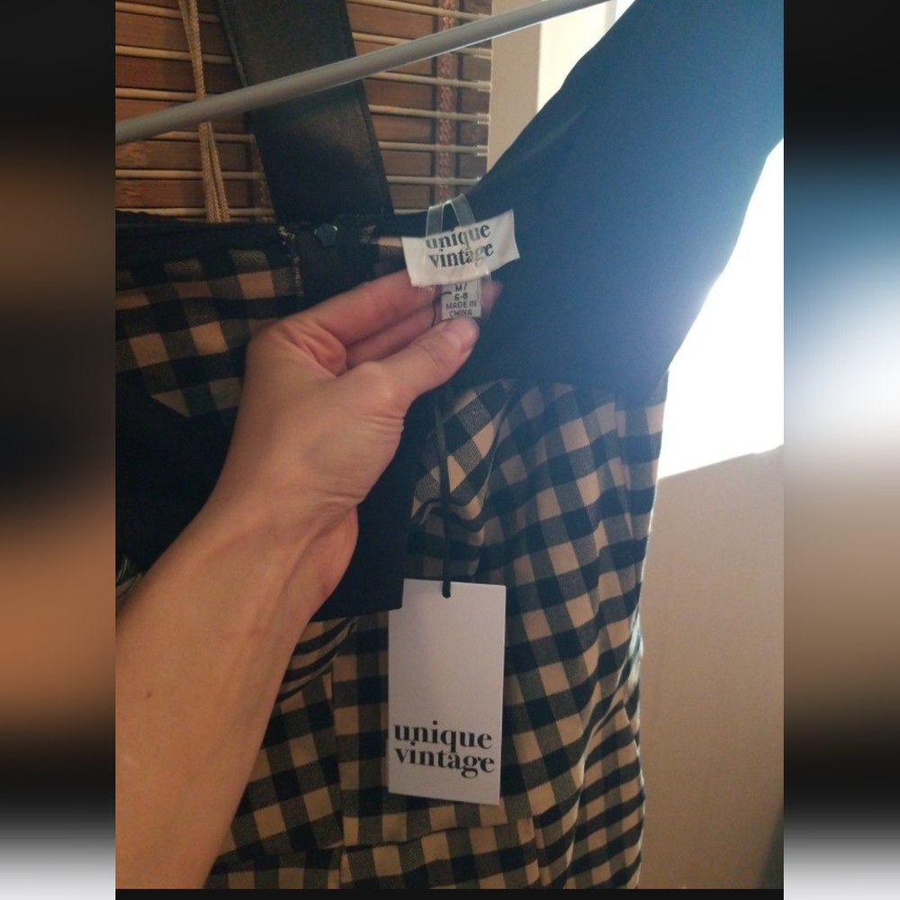 Unique Vintage Black and Tan Gingham Jumpsuit - Picture 7 of 8